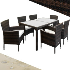 Polyrattan Sitzgruppe | Bali | 7-tlg. | 7cm Kissen | Braun/Creme